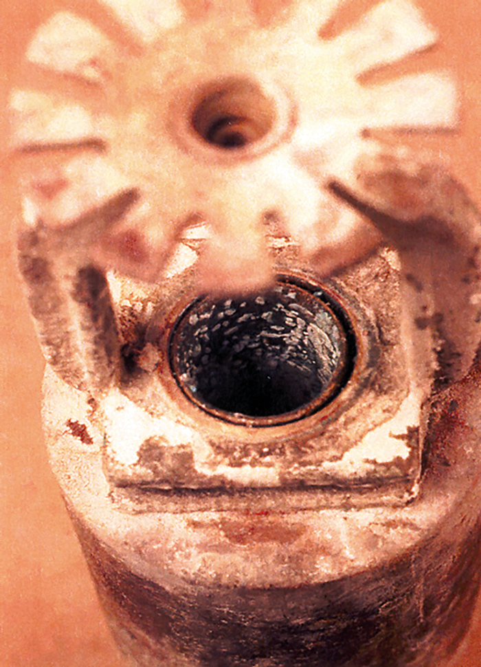 Figure 4: Photograph illustrating the level of deposits created by the new laboratory deposit-forming test. After exposure to the deposit-forming atmosphere, the water seal assembly is required to release as intended with an inlet air pressure of 0.48 bar (7 psig).