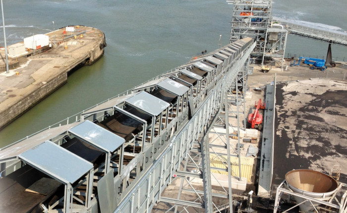 The conveyor with the docks in the background