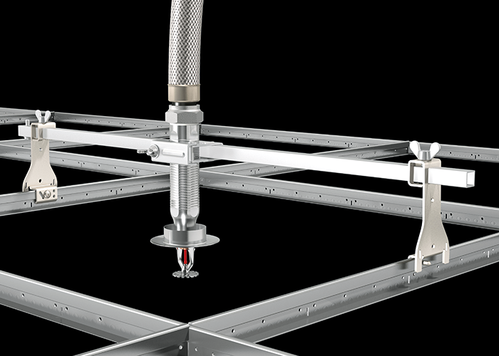 Flexible drop and open-gate bracket solution to ceiling settlement.
