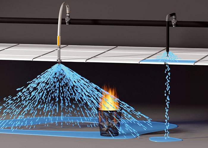 Potential hazards of hard piping with suspended ceilings, exaggerated for clarity.