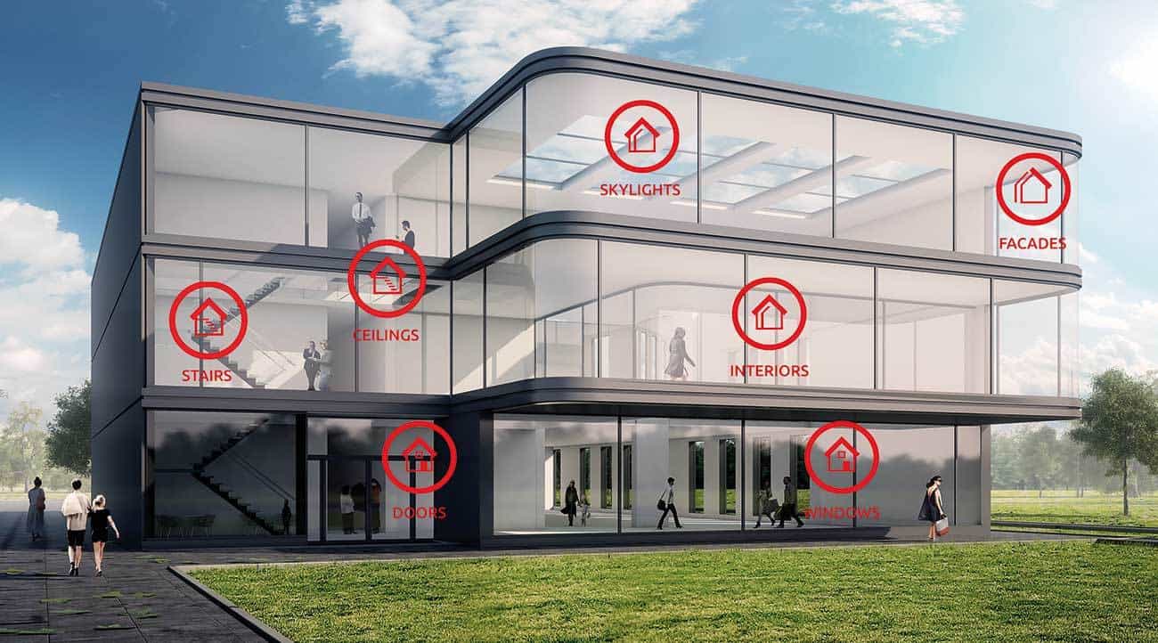 POLFLAM glass is used both for outdoor and indoor applications. It can be fixed in any kind of fire-safe construction joinery or used in frameless systems.