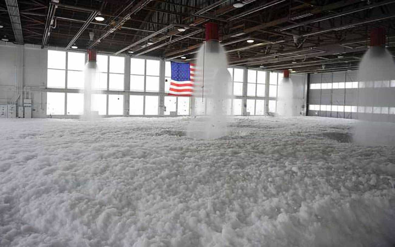 Aqueous Film-Forming Foam, or AFFF, at a hangar at Mountain Home Air Force Base, Idaho. Photo: U.S. Air Force