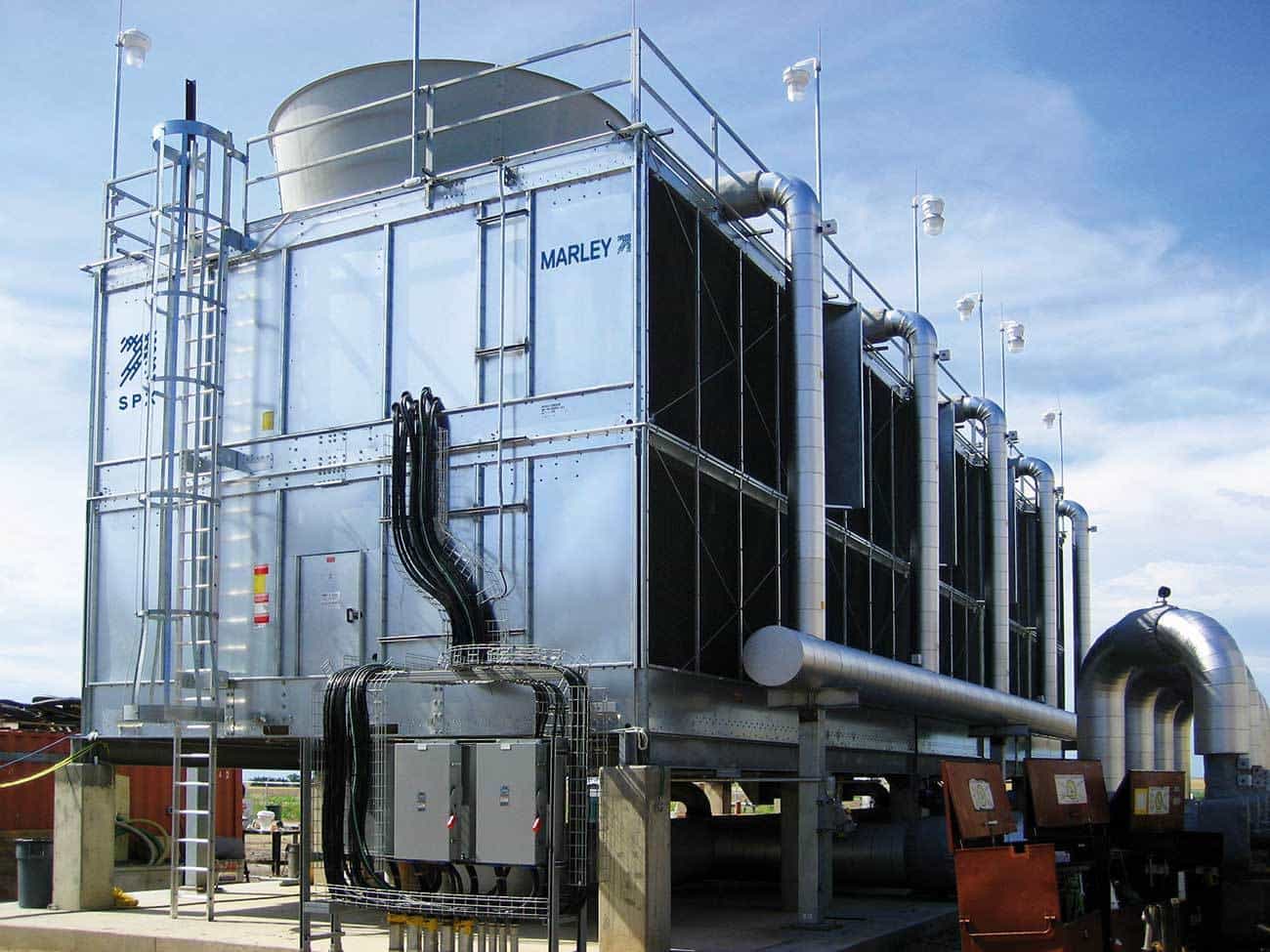 Figure 3 – FM Approved multi-cell Marley® cooling tower from SPX Cooling Technologies, Inc. is available as a factory-assembled or field-erected system. Reproduced with permission from SPX Cooling Technologies Inc.