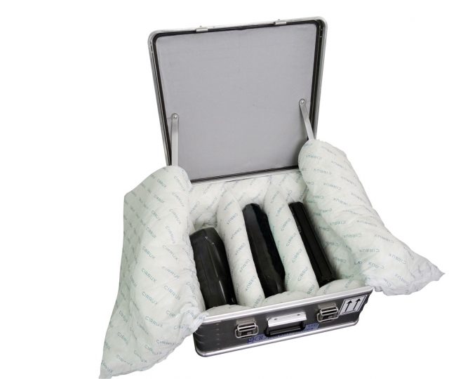 ZARGES K470 battery safe with fire-retardant cushions.