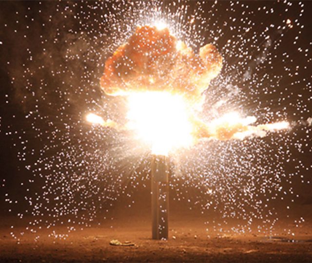 Rupture and explosion of a single battery cell.