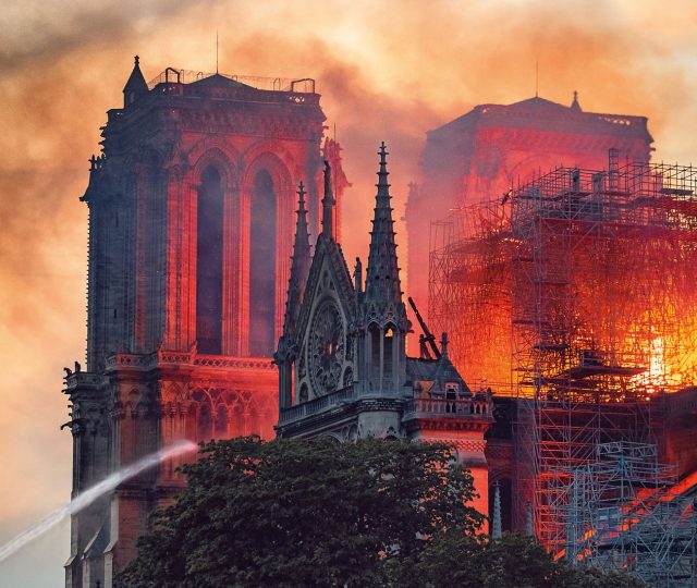 The Notre Dame cathedral in Paris, France. The cathedral suffered a major fire on the 15th April, 2019, and is currently undergoing a major restoration project.