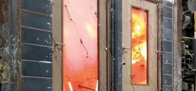 Fire testing in action for the Pyroplex 60-minute glazing system.