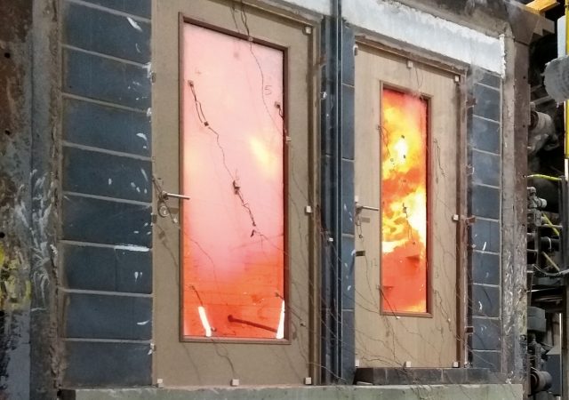 Fire testing in action for the Pyroplex 60-minute glazing system.