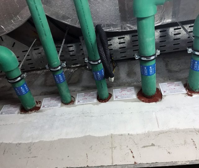An example of correctly installed and labelled passive fire stopping.