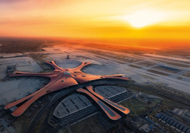 Protecting the golden roof of the Beijing Daxing International Airport, PPG DURANAR™ fluoropolymer coating is one of four PPG products used on the terminal building’s structural steel and other metal components.