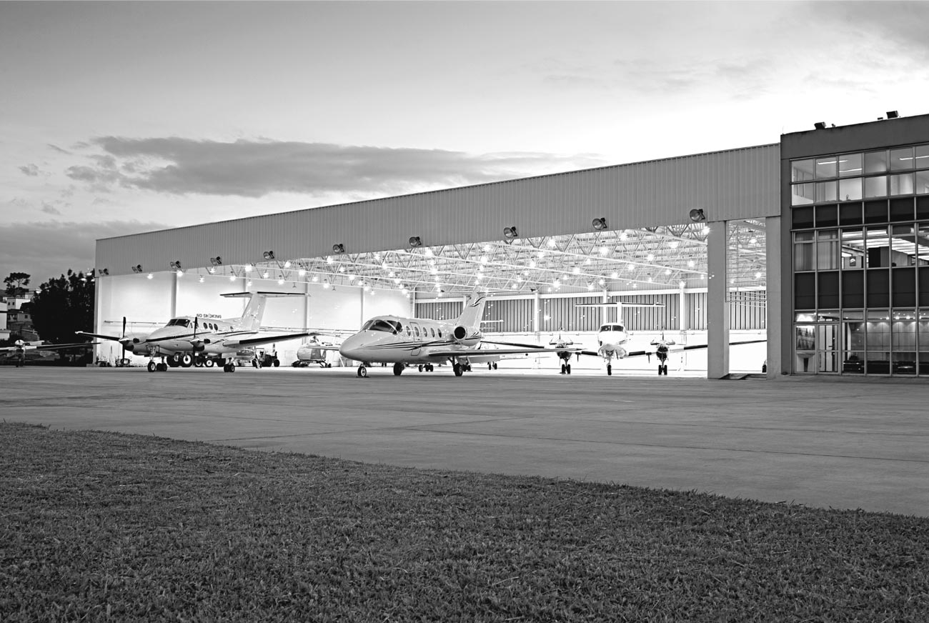 Hangar with small aircraft.