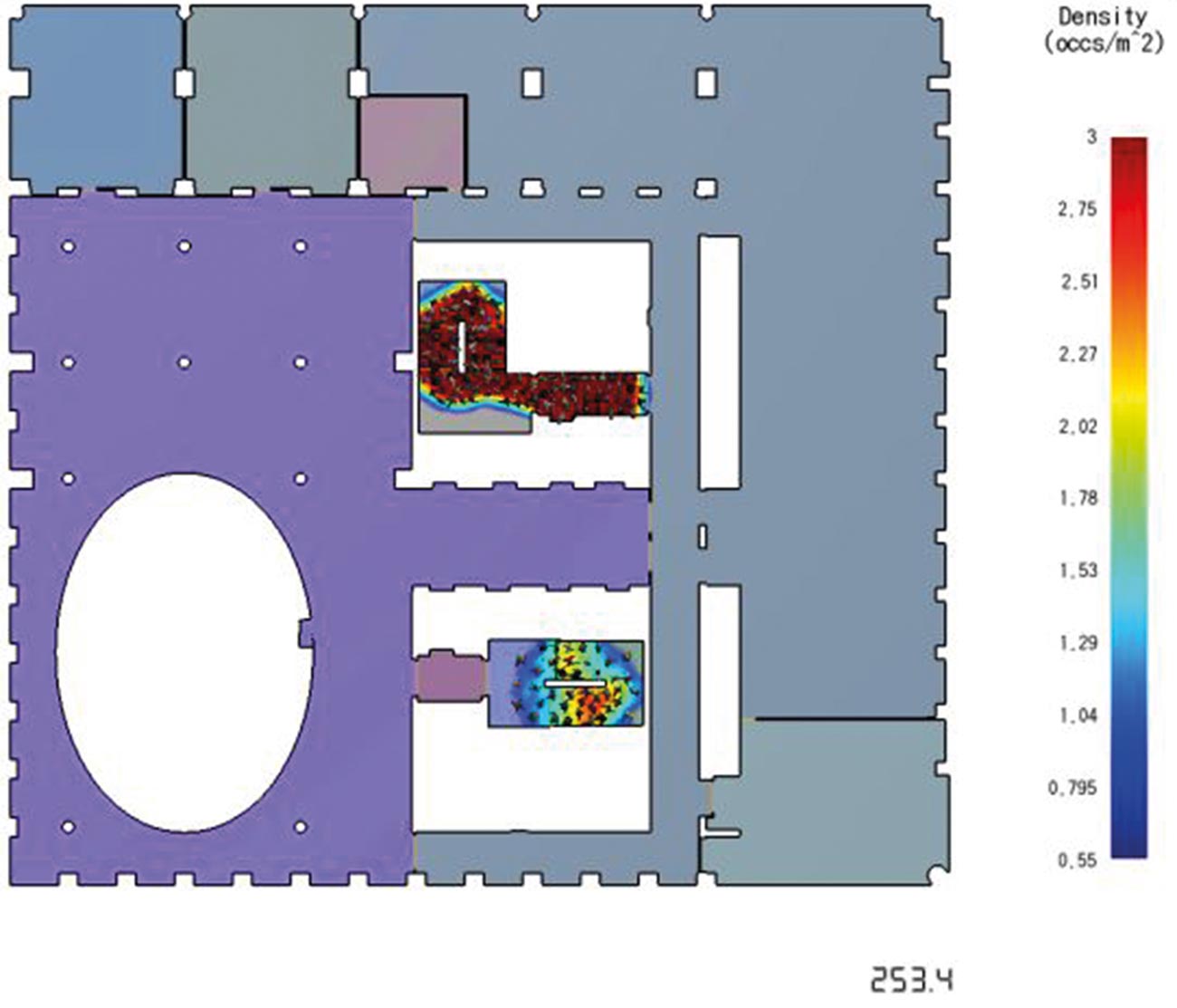 An extract from Pathfinder, the software used for to model people flow evacuation.