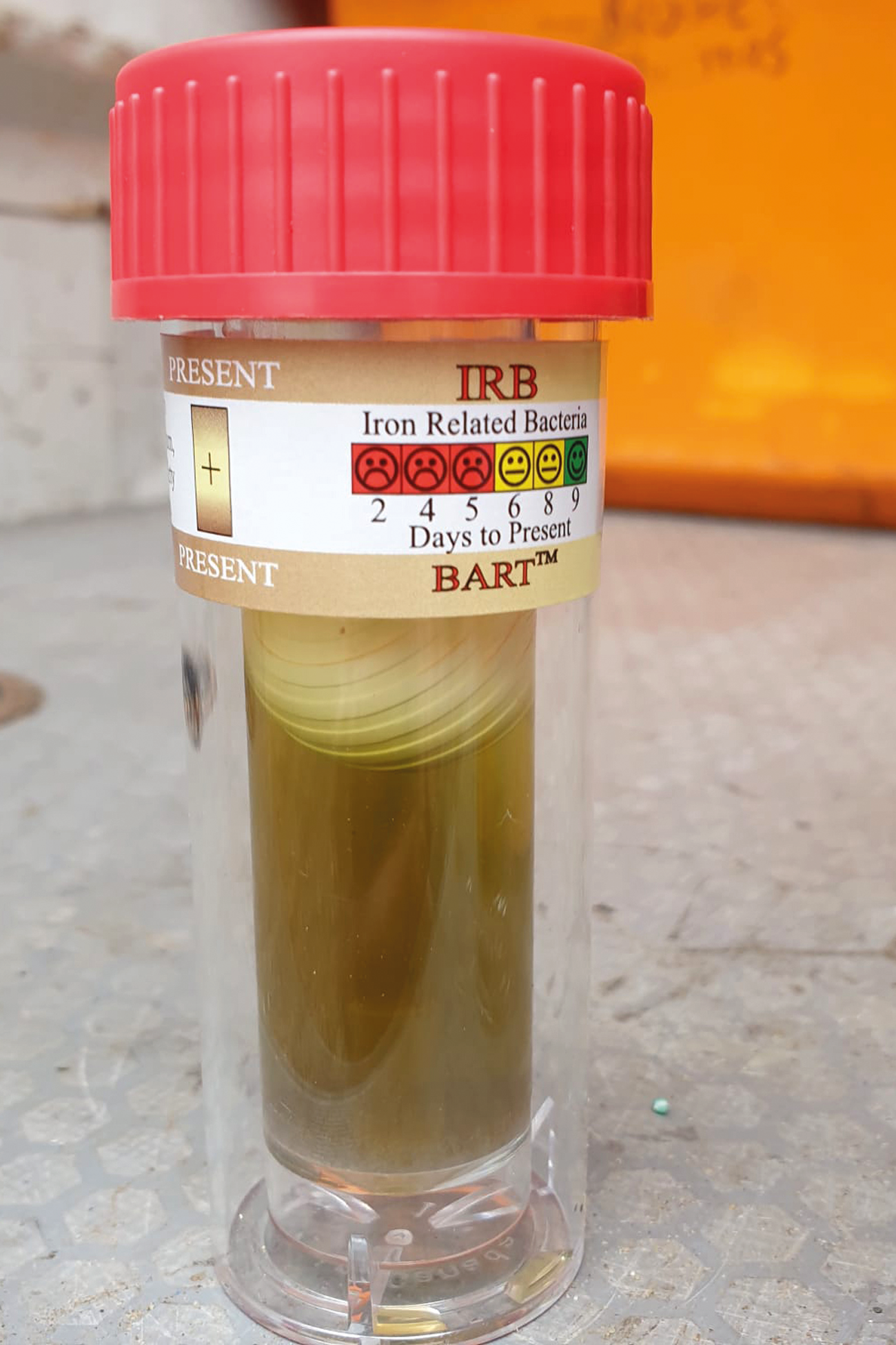Photo shows how the colour of the water changes during the testing process.
