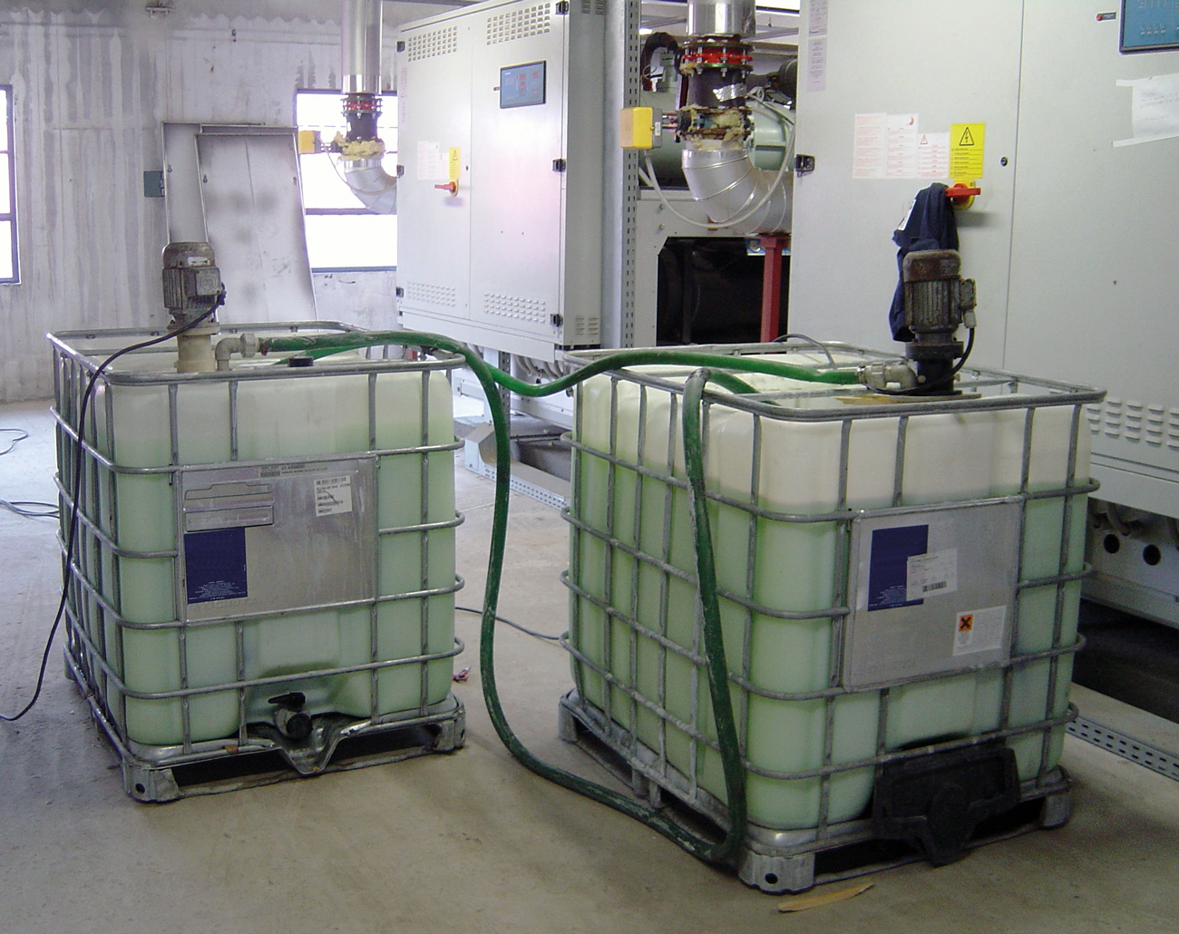 A treatment solution, contained in the IBCs helps to clear iron related bacteria in an industrial complex which relied on a borehole.