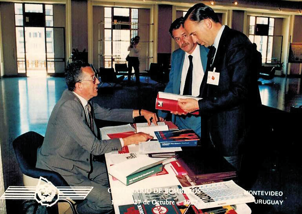 Showing NFPA standards during the First Centenary Commemoration of the Uruguayan Fire Service in Montevideo in 1987.
