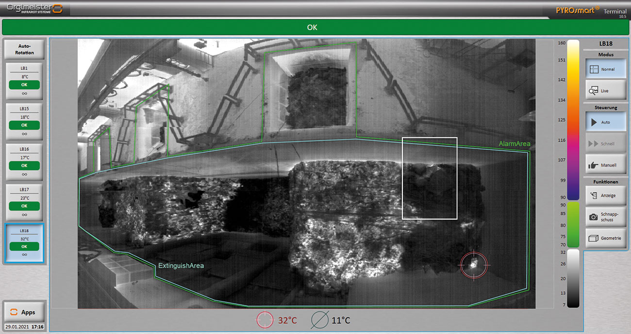 Figure 3: Video and high-resolution radiometric panorama from a PYROsmart heat detection system.