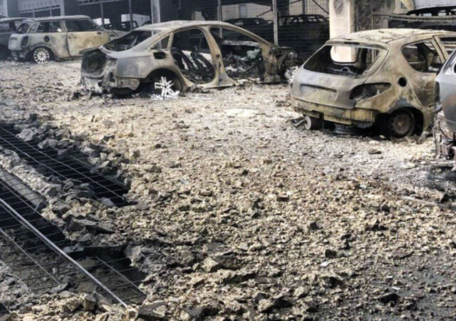 A view of burnt out vehicles and spalled concrete on the multi-story Liverpool Park Garage near the Echo Arena in Liverpool, UK which was destroyed by fire on New Year’s Eve 2017.
