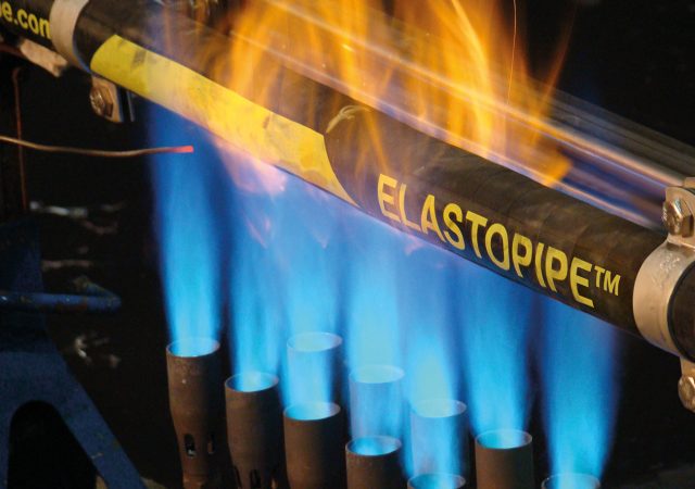 Elastopipe™ undergoing jet fire testing.