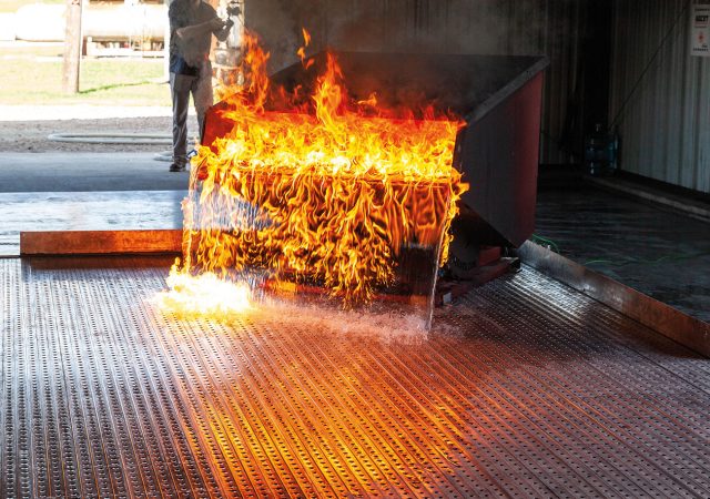 165-gallon JP-4 aviation fuel fire test on a Safespill test floor.