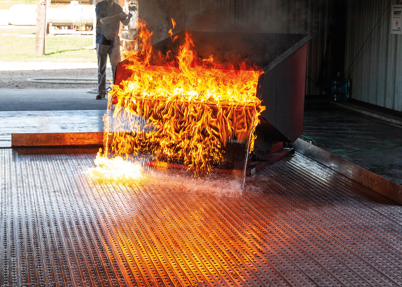 165-gallon JP-4 aviation fuel fire test on a Safespill test floor.