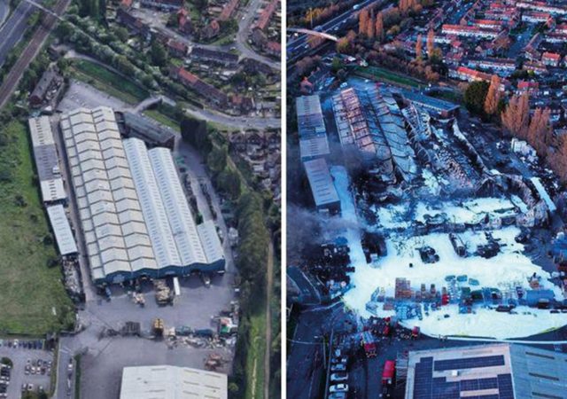 Plastics factory prior to and following the fire. Images supplied by Author / Contributor