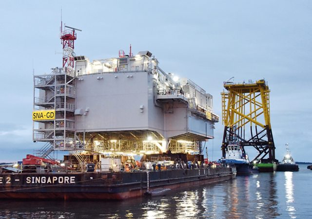 Siemens is installing the fire protection solution to Saint-Nazaire windfarm’s substation which is partially below the ocean surface. Image courtesy of Chantiers de l‘Atlantique