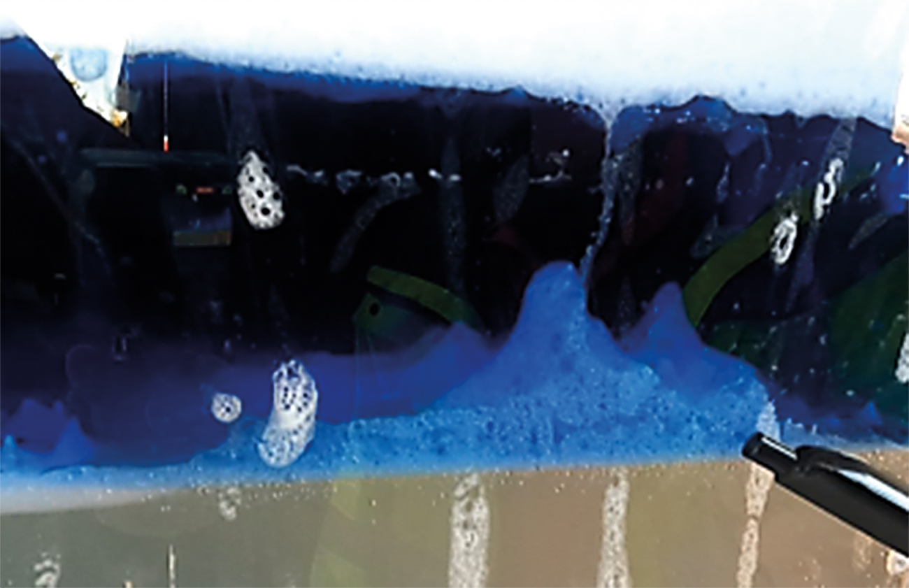 Figure 3. Another photo of foam resting on interface of fuel and water. Images supplied by Author / Contributor