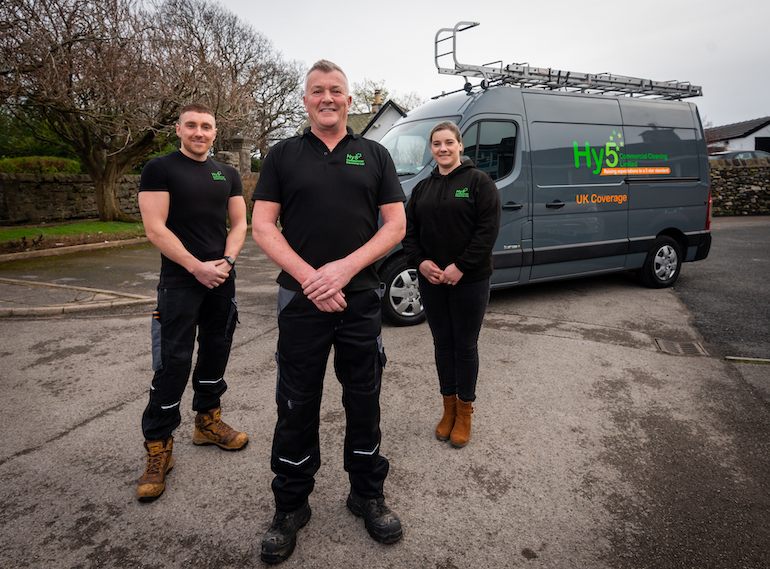 From left, the Hy5 Commercial Cleaning management team of Lead Grease Technician Chet Kilburn, Managing Director Keith Simm and General Manager Anna Ellwood. (Hy5 Commercial Cleaning)