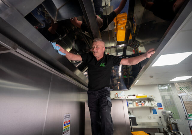 Hy5 Commercial Cleaning’s Managing Director Keith Simm cleans a kitchen extraction system to BESCA VHE standards. (Hy5 Commercial Cleaning)