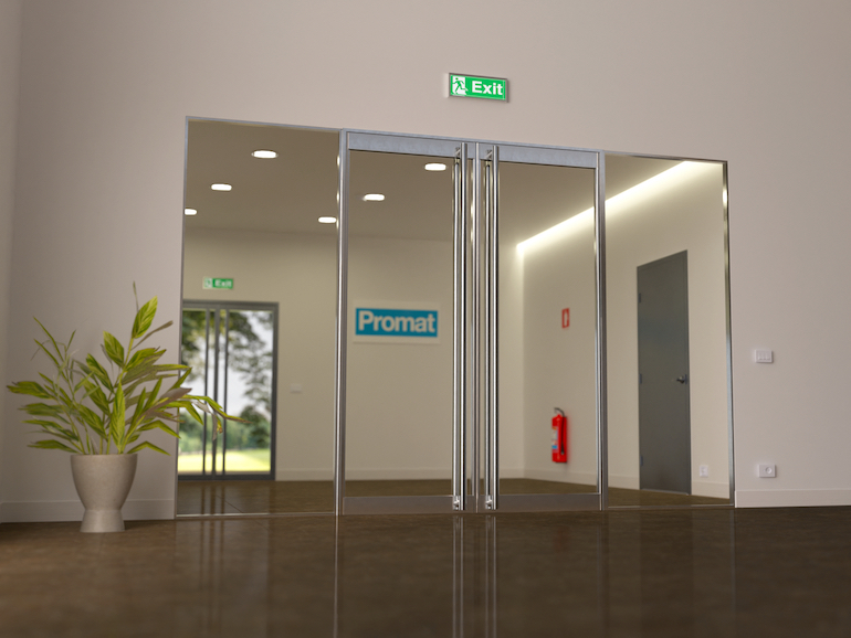 The new PYROSEC SLIMLITE door, a steel-framed fire-rated fire door which maximises glazing potential without compromising fire safety. (Promat UK)