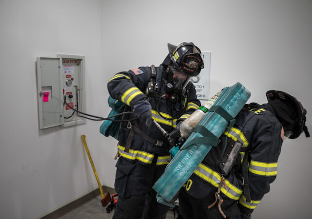 Demonstration of Rescue Air refill stations at building in Sunnyvale with Sunnyvale FD. (Johnson Controls)