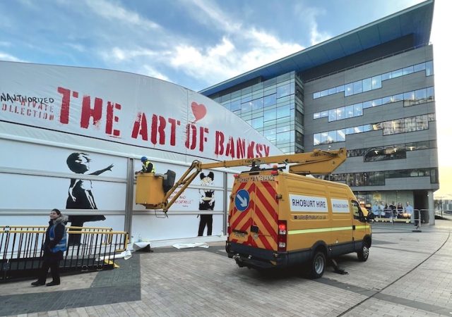 The Art of Banksy exhibition was housed in a temporary venue at Salford Quays, Greater Manchester. (Hyfire Wireless / Advanced Electronics)