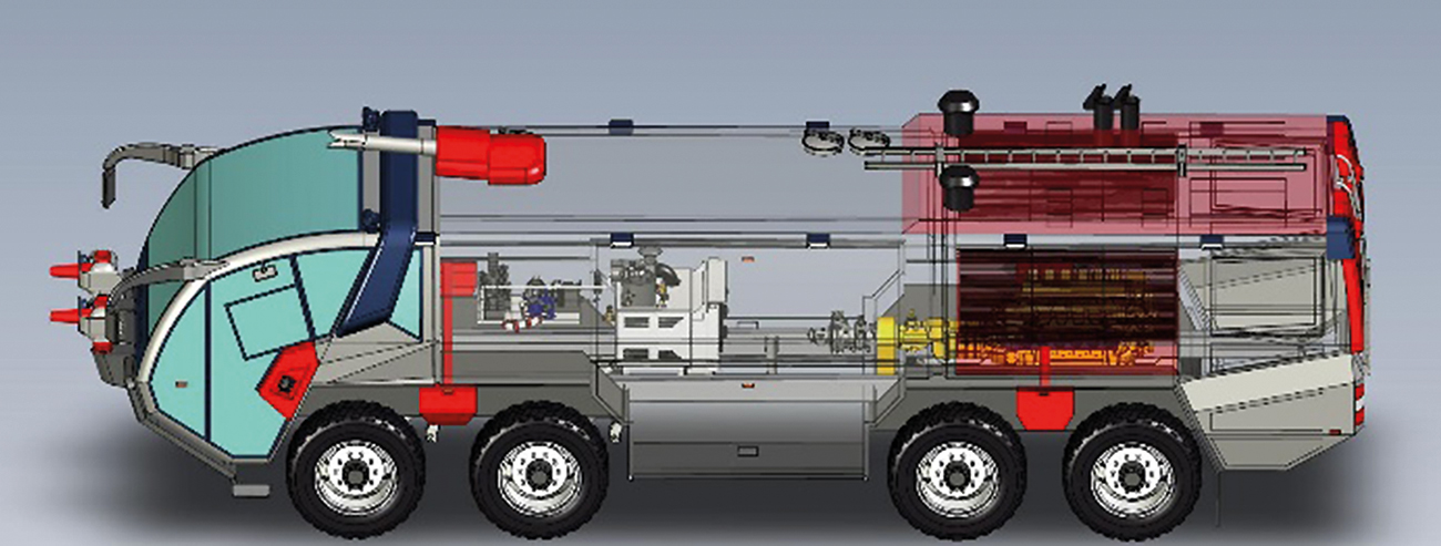 CAF system components and integration in an ARFF truck.