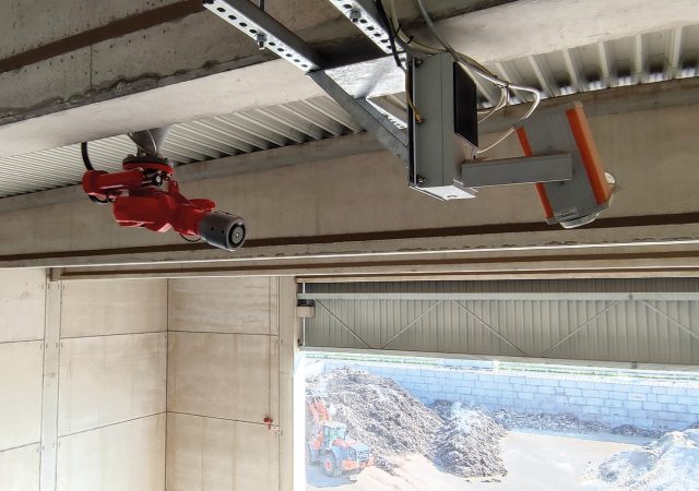 Infrared camera and remote-controlled fire monitor in a recycling plant.