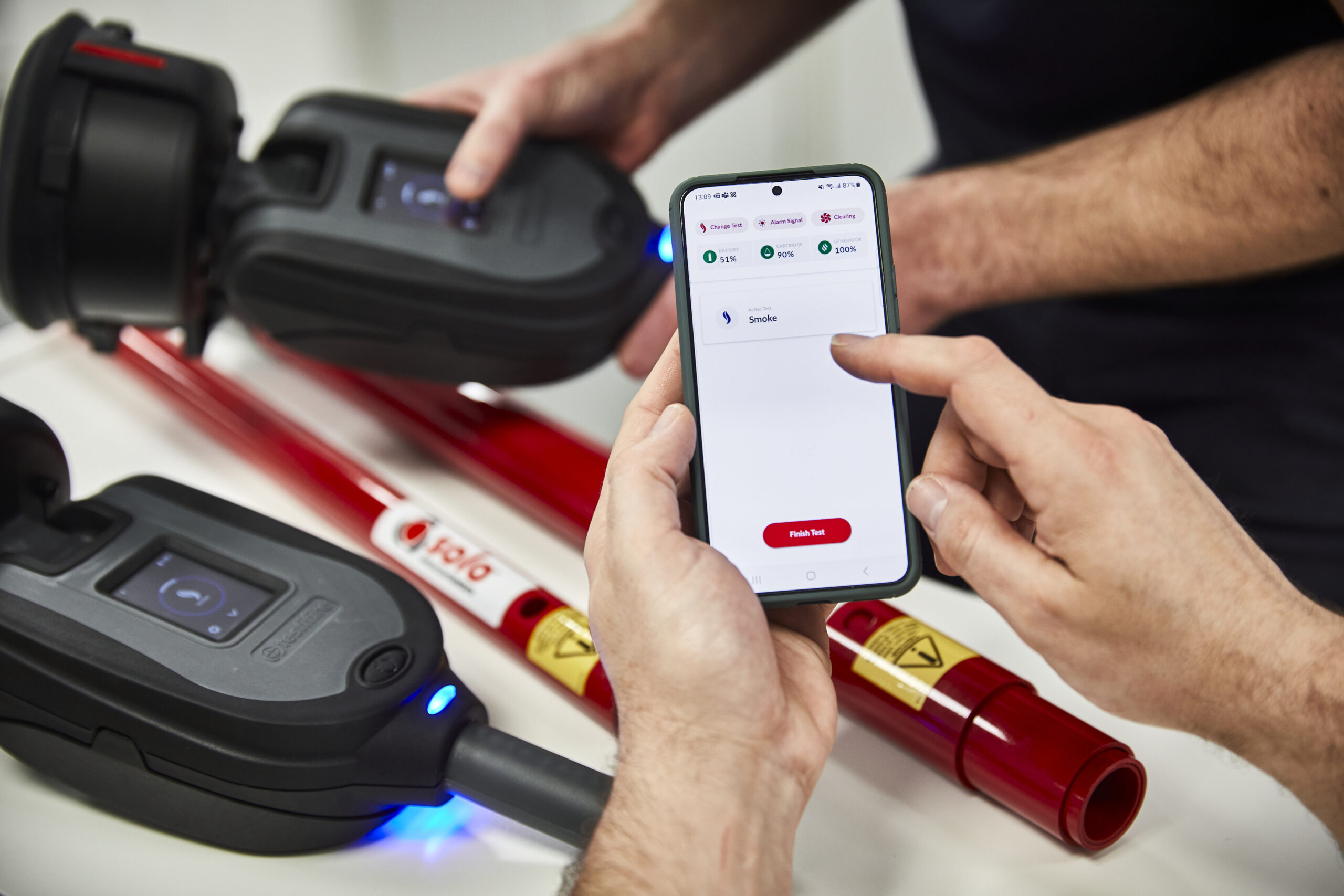 Test information is managed and stored in the app