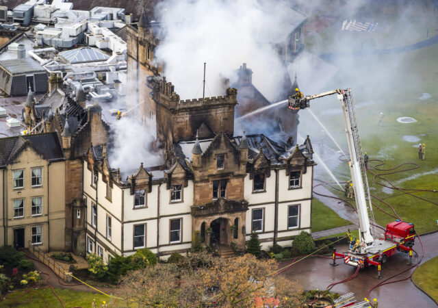 Aerial pix of Cameron House Hotel blaze