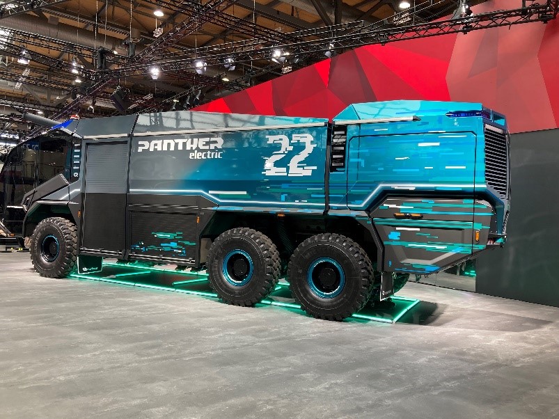 A lithium-ion-fuelled fire appliance which was on show at Interschutz 2022.